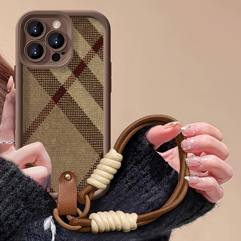 Samsung Galaxy S24 - Brown Stripes Lanyard Strap Rope Phone